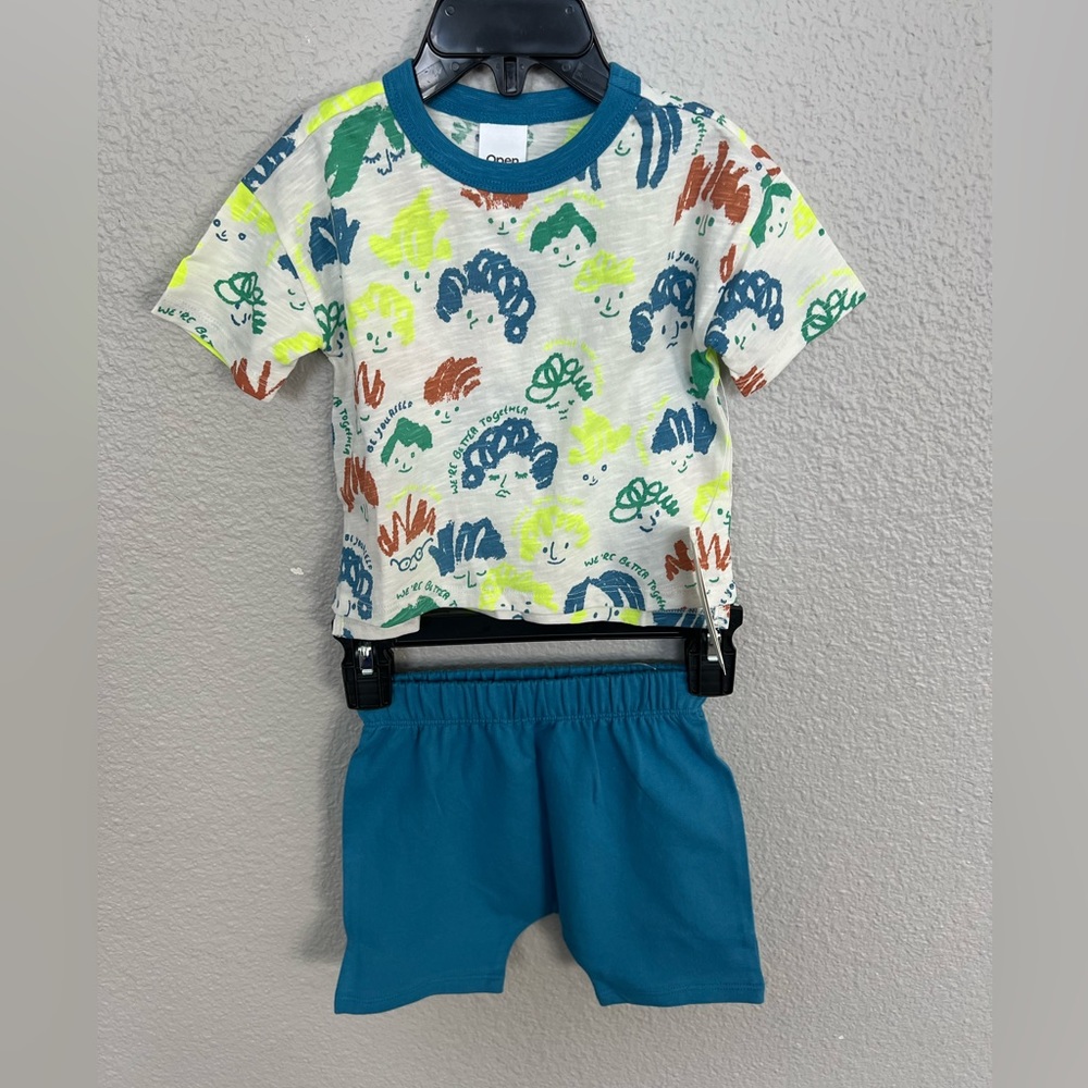 Open Edit Boys Ivory Cloud Hair Toss Shirt Shorts Set 6M Nordstrom ED449118IN‎